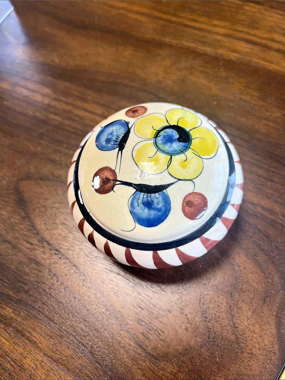 Ceramic hand-painted trinket box, Mexican folk art, floral design (made into han